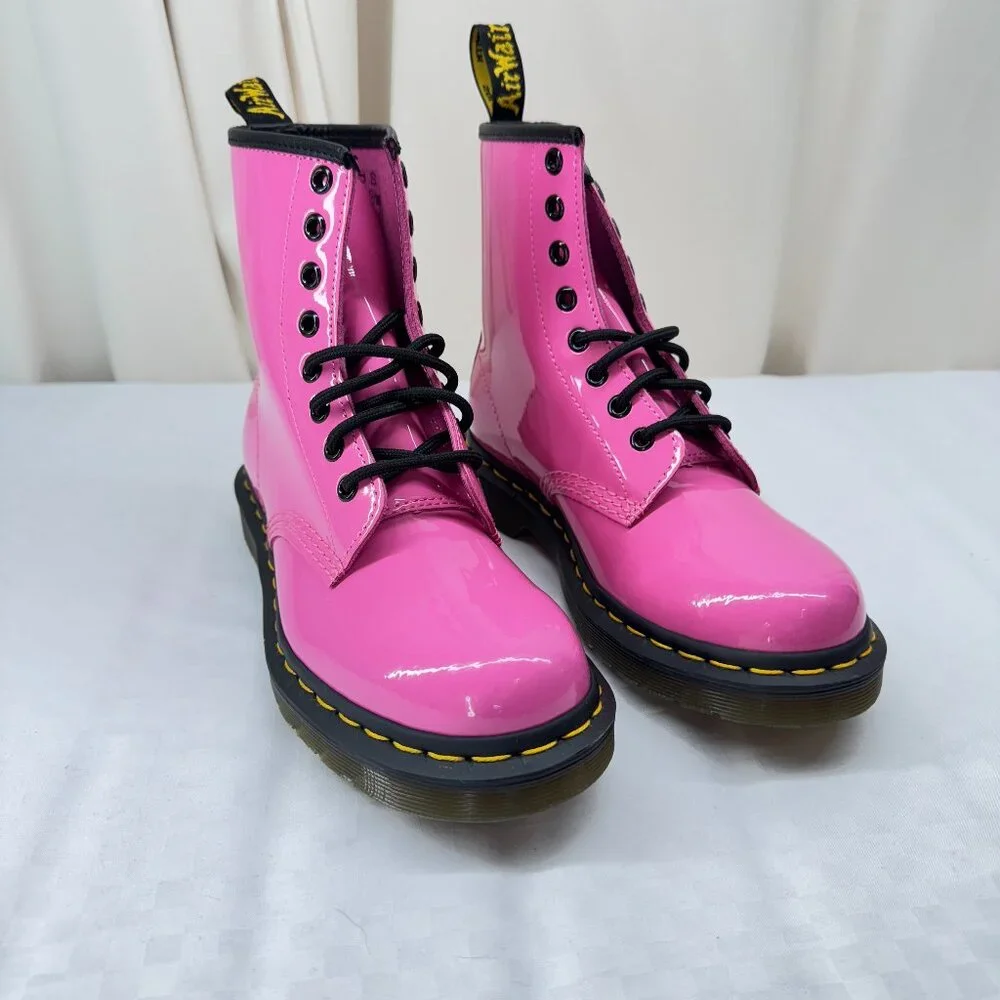 Dr. Martens 1460 Women's Patent Leather Lace Up Boots in Thrift Pink - Picture 13 of 13